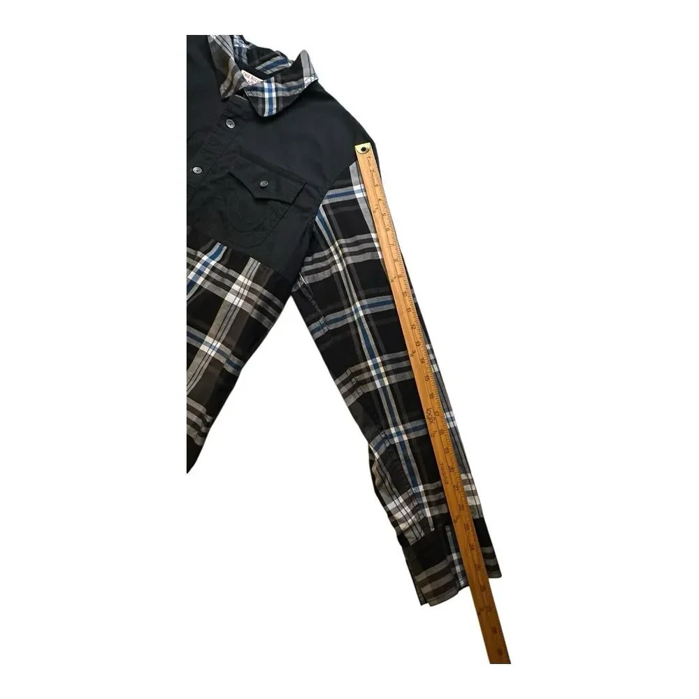 True Religion Shirt Mens‎ Medium Utility Flap Pocket Button Up Plaid Long Sleeve